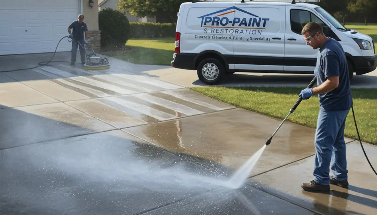 Kansas City Paint Pros pressure cleans concrete driveway in Kansas City, KS