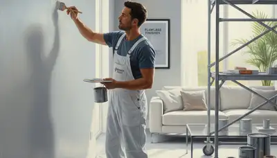 Kansas City, KS painter refreshing scuffed interior walls with professional paint touch-ups