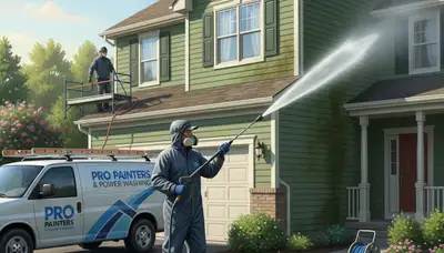 Kansas City Paint Pros pressure washing vinyl siding to remove algae and grime in Kansas City, KS