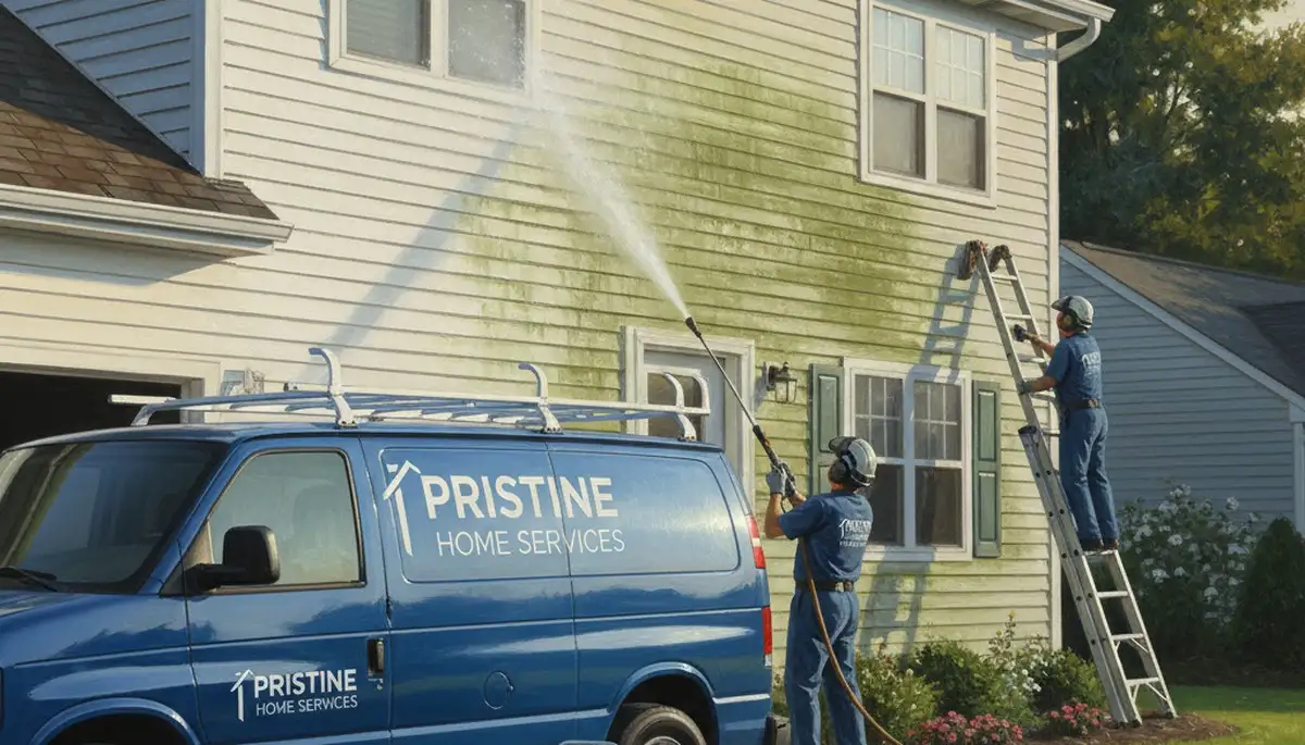Vinyl siding pressure cleaning in Kansas City, KS for removing algae, mildew, and grime