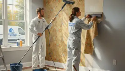 Kansas City Paint Pros safely removing wallpaper in Kansas City, KS
