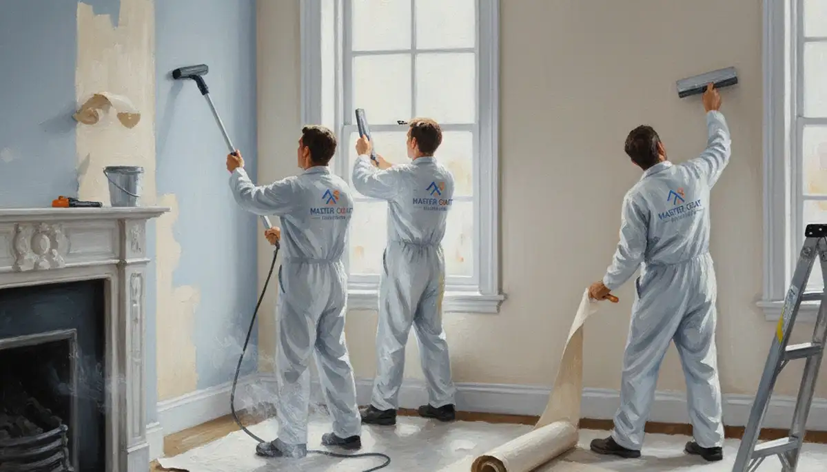 Kansas City, KS painters removing wallpaper and adhesive on a wall